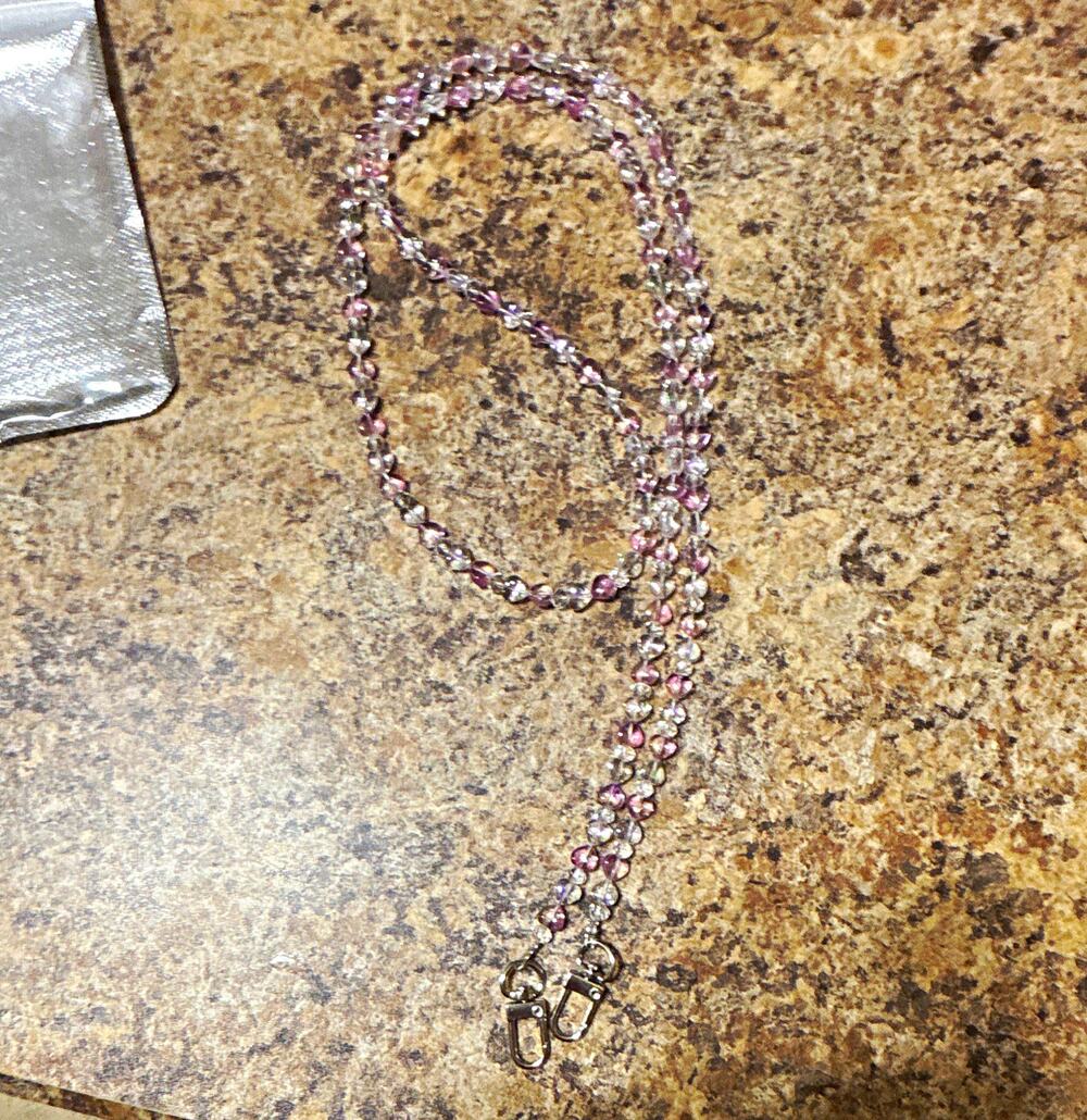 Pink & Clear Heart Crystal Beaded Lanyard
